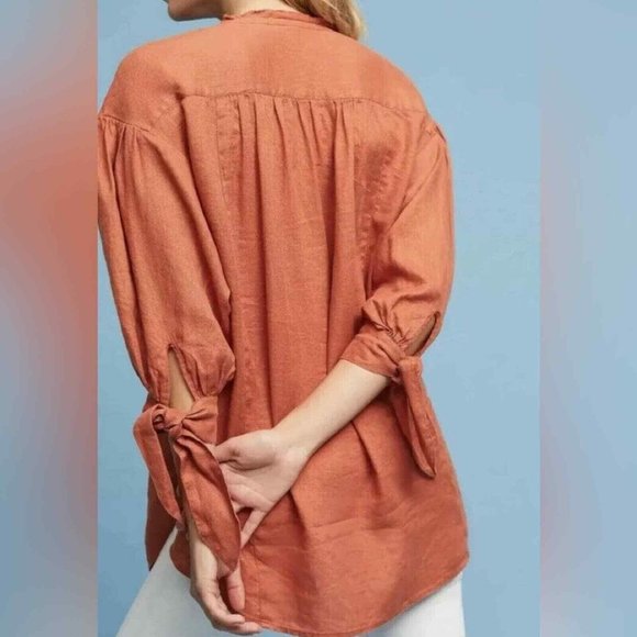 Anthropologie Holding Horses Tunic Top Small Ginnie Linen 3/4 Puff Sleeve‎ - Picture 3 of 14